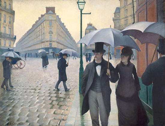 Gustave Caillebotte, Giorno di pioggia a Parigi (1877; olio su tela, 212 cm x 276 cm; Chicago, Art Institute)