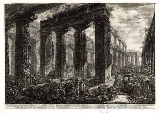 Giovanni Battista Piranesi, Blick in das Innere des Neptuntempels in Paestum