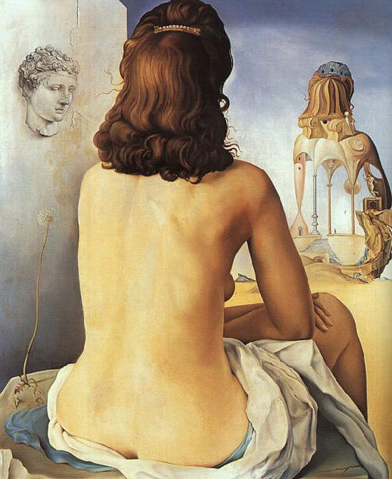 Salvador Dalí, Ma femme nue regarde son corps devenir des pas, trois vertèbres d'une colonne, ciel et architecture