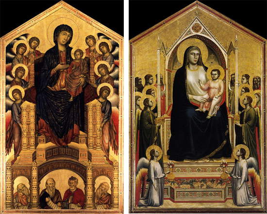 Confronto tra la Maestà di Santa Trinita di Cimabue e la Madonna di Ognissanti di Giotto