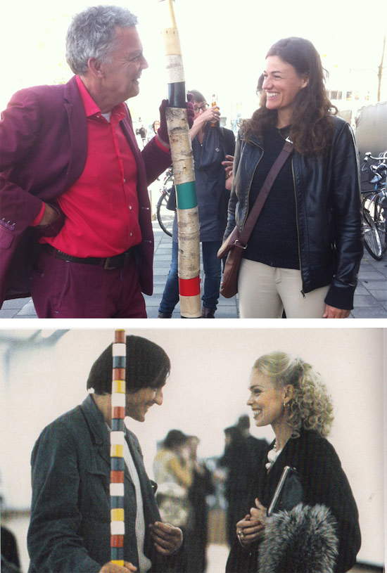 Los dos artistas Frank Bezemer y Scarlett Hooft Graafland recrean en Ámsterdam en 2015 la imagen del encuentro entre André Cadere e Isa Genzken en Bruselas en 1974