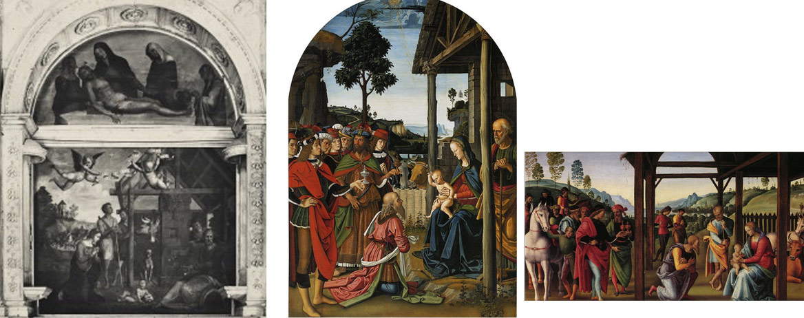 Vergleich zwischen der Geburt Christi von Zacchia und der Anbetung der Könige von Perugino