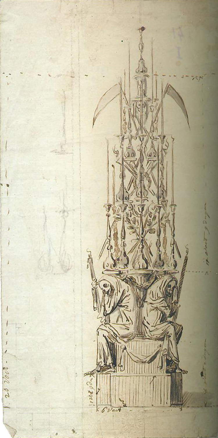 Gaspar Melchior Moens (attribuito a), Progetto per un candelabro funerario monumentale