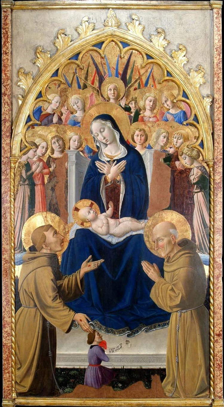 Niccolò di Liberatore, genannt der Schüler, Madonna mit Kind und den Heiligen Franziskus und Bernhardin von Siena