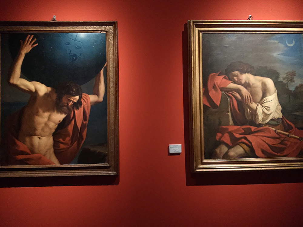 Due dipinti del Guercino: a sinistra l'Atlante, a destra l'Endimione