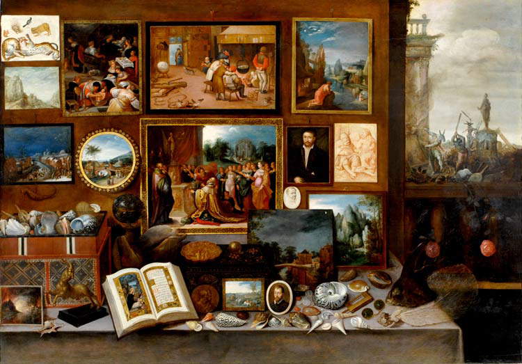 Frans Francken II, Cabinet d'un amateur avec des ânes iconoclastes (huile sur panneau, 106 x 148 cm ; Chiavari, Société économique de Chiavari)