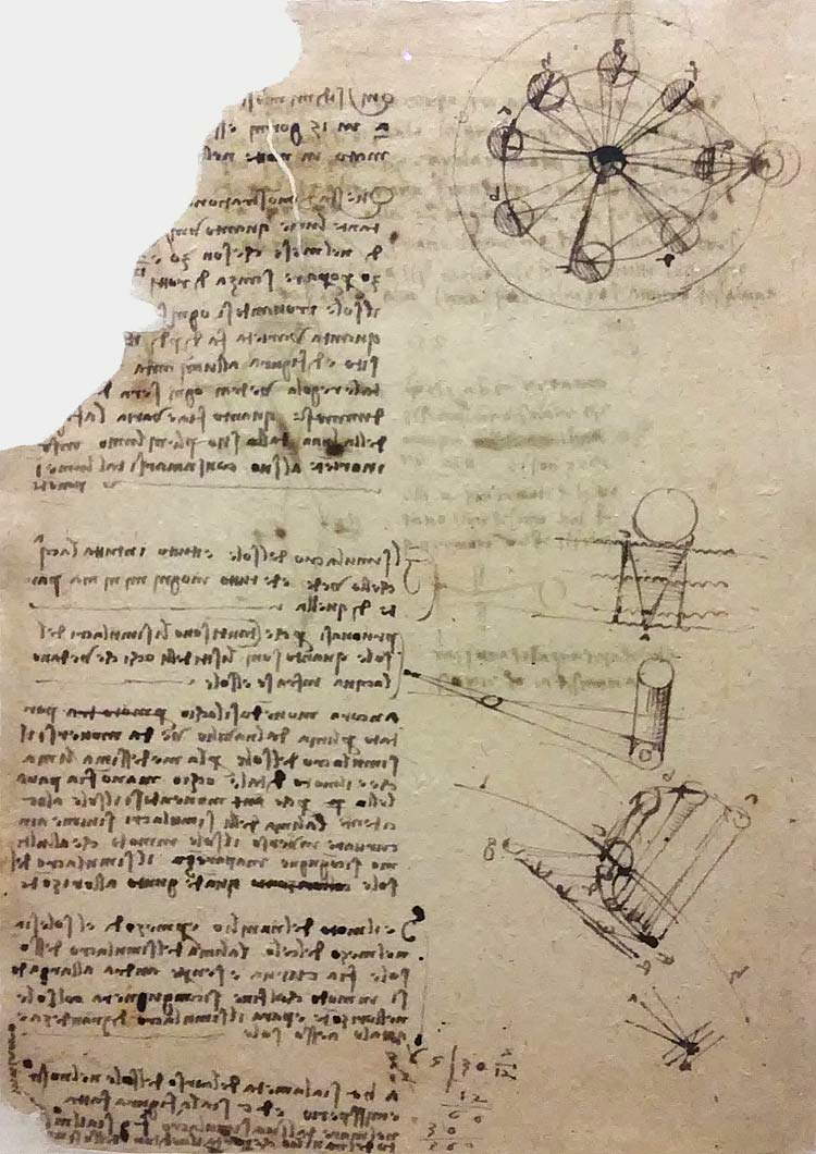 Léonard de Vinci, Variation de la figure de la lune dans ses phases (1505-1508 ; plume et encre, 59,6 x 44,4 cm ; Milan, Veneranda Biblioteca Ambrosiana)