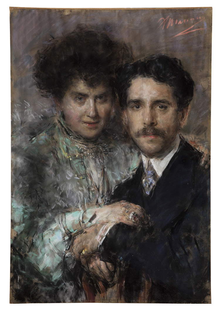Antonio Mancini, Porträt von Amelia Almagi&agrave; und Aldo Ambron