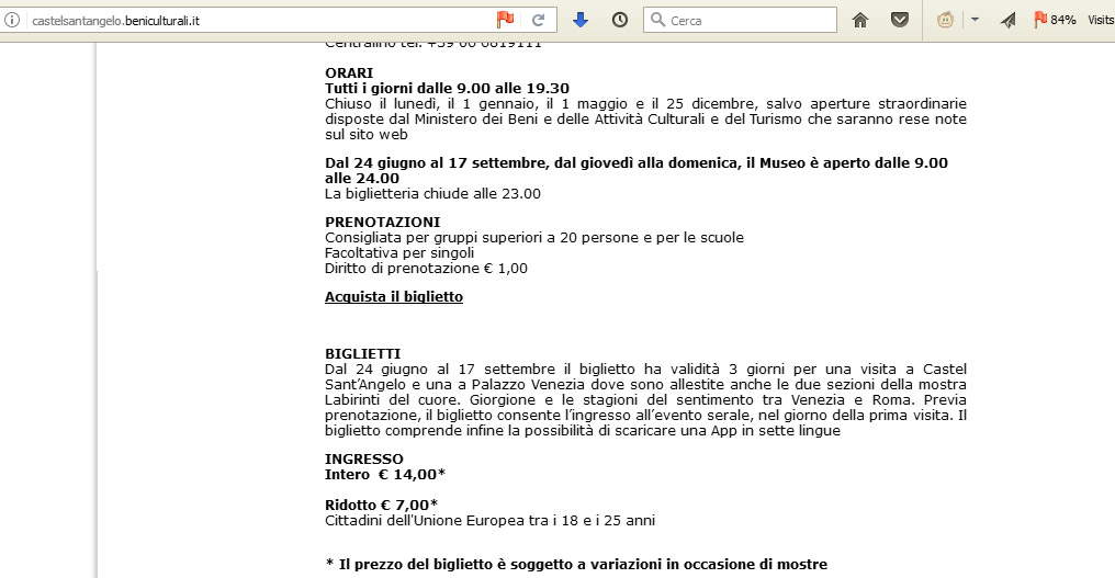 Castel Sant'Angelo ticket during the exhibition period