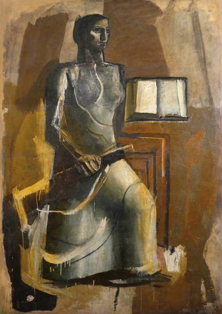 Mario Sironi, Weibliche Figur mit Buch und Muskete Mario Sironi, Weibliche Figur mit Buch und Muskete