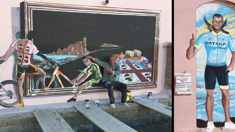 Sardinia, a mural to remember cyclist Michele Scarponi