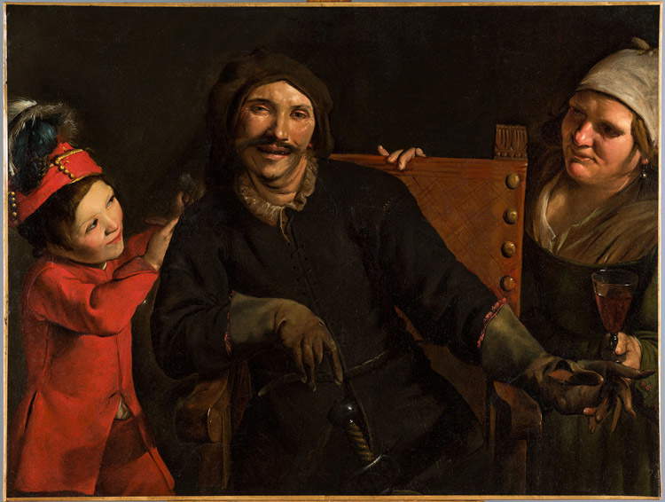 Pietro Paolini, Schauspieler Tiberio Fiorilli als Scaramouche mit zwei weiteren Masken