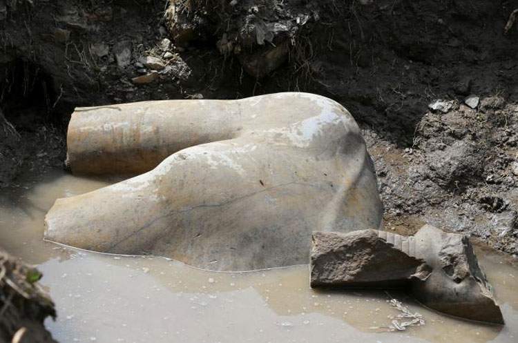 Fragments of a large eight-meter statue allegedly depicting Ramses II found