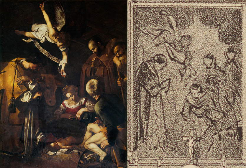 La NativitÃ  di Caravaggio a confronto con la sua riproduzione nella litografia di Philippe Benoist