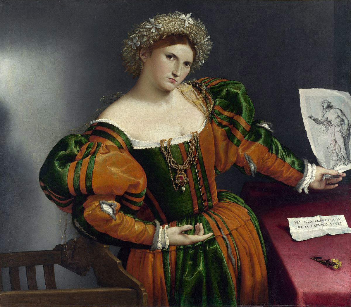 Lorenzo Lotto, Ritratto di dama come Lucrezia (1530-1533 circa; olio su tela, 96,5 x 110,6 cm; Londra, National Gallery)