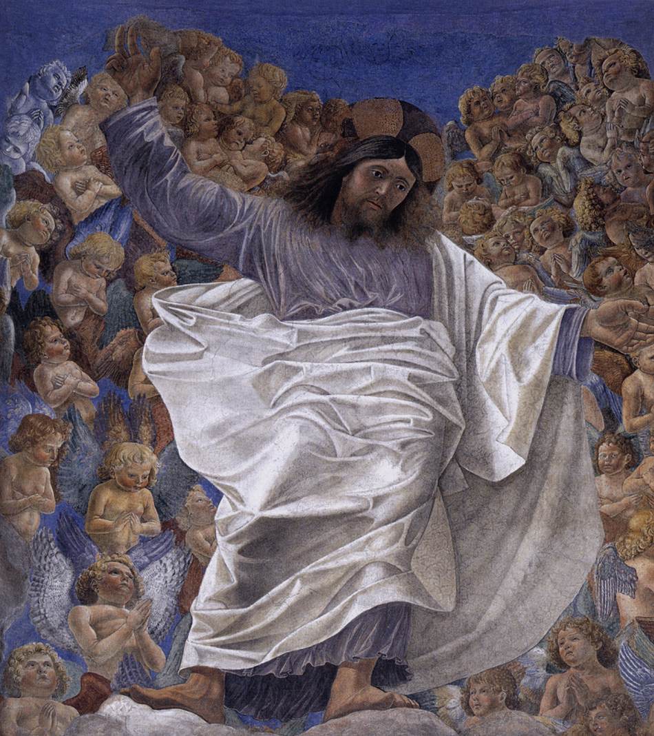 Melozzo da ForlÃ¬, Ascensione di Cristo (1480 circa; frammento di affresco staccato, dalla Basilica dei Santi Apostoli di Roma, 280 x 200 cm; Roma, Palazzo del Quirinale)