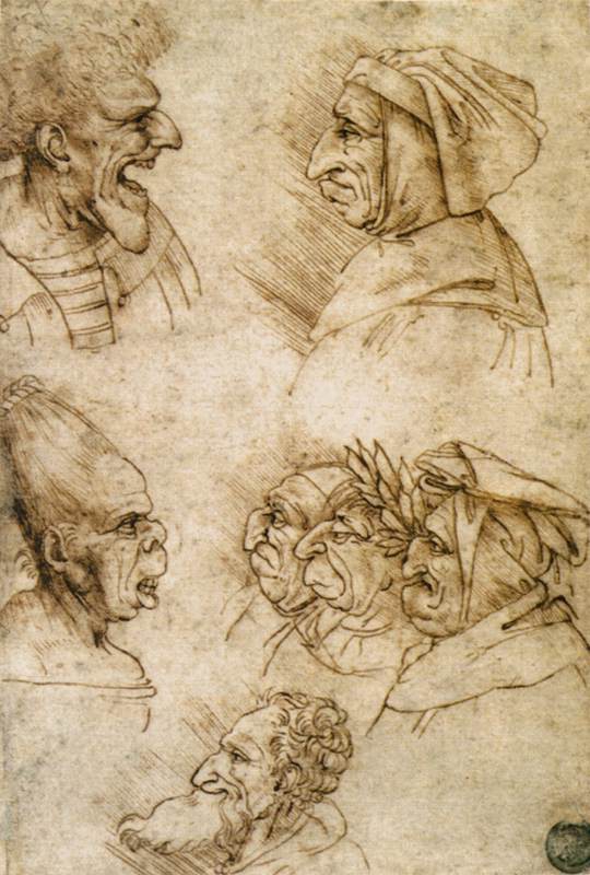 Leonardo da Vinci, Sette teste grottesche (1490 circa; Venezia, Gallerie dell'Accademia)