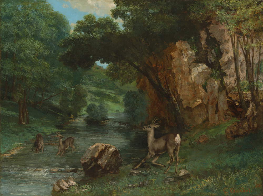 Gustave Courbet, Caprioli alla fonte (1868; olio su tela, 97,5 x 129,8 cm; Fort Worth, Kimbell Art Museum)
