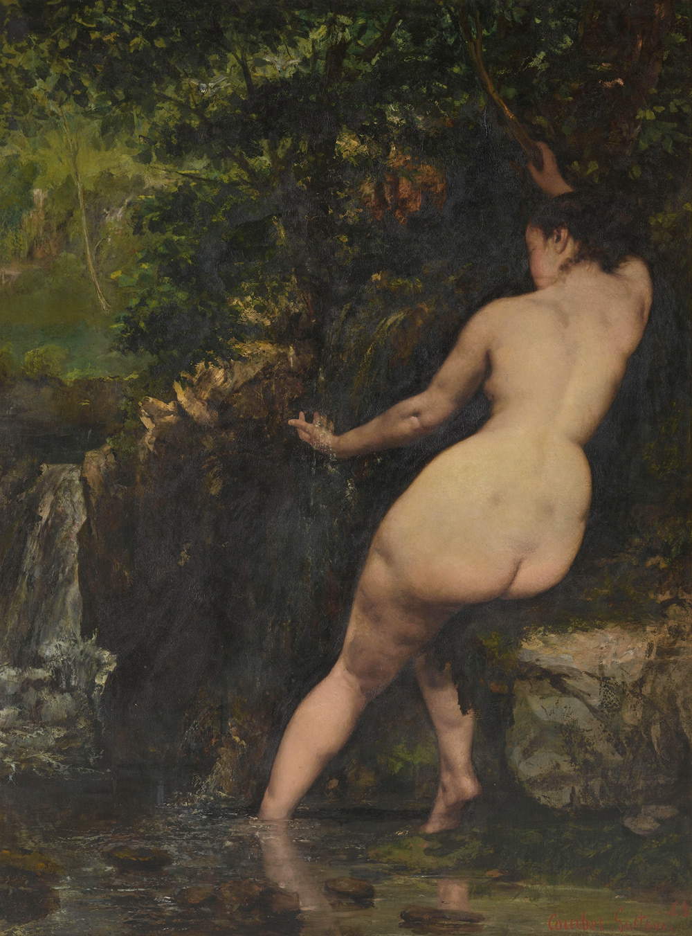 Gustave Courbet, Bagnante alla fonte (1868; olio su tela, 128 x 97 cm; Parigi, MusÃ©e d'Orsay)
