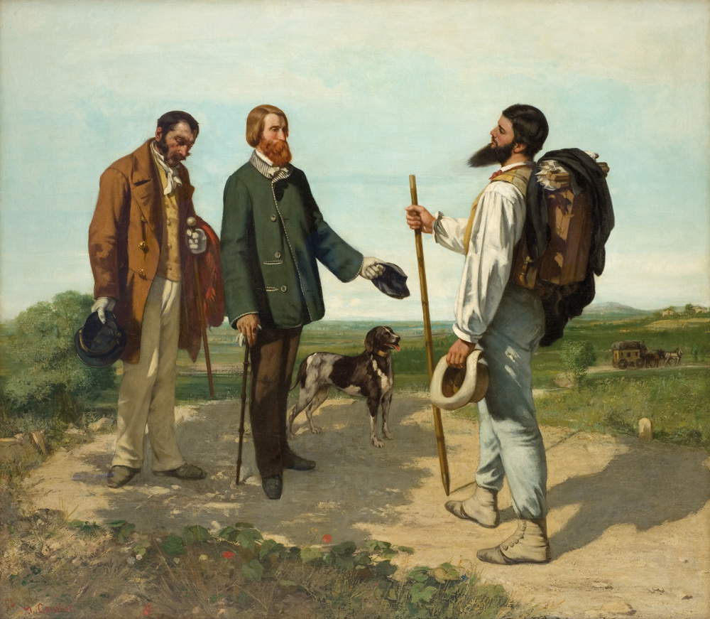 Gustave Courbet, L'incontro o Buongiorno signor Courbet (1854; olio su tela, 132,4 x 151 cm; Montpellier, MusÃ©e Fabre)
