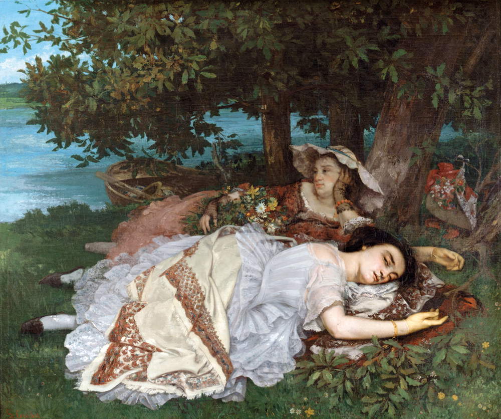 Gustave Courbet, Fanciulle sulle rive della Senna (1856-1857; olio su tela, 174 x 206 cm; Parigi, Petit Palais, MusÃ©e des Beaux-Arts de la Ville de Paris)
