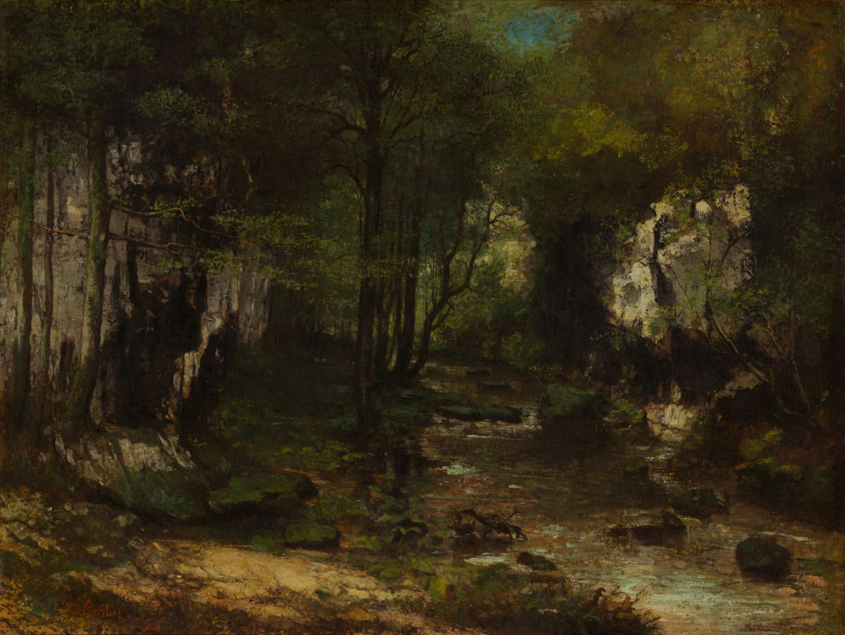 Gustave Courbet, Il ruscello del Puits noir (1855; olio su tela, 104 x 137 cm; Washington, National Gallery)
