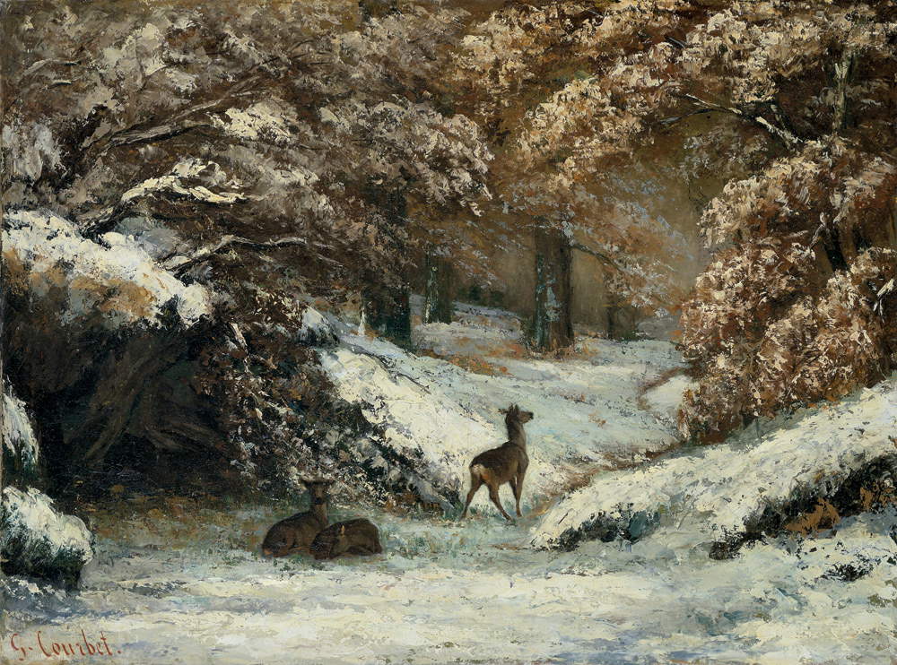 Gustave Courbet, Il rifugio dei caprioli in inverno (1866; olio su tela, 54,1 x 72,8 cm; Lione, MusÃ©e des Beaux-Arts)
