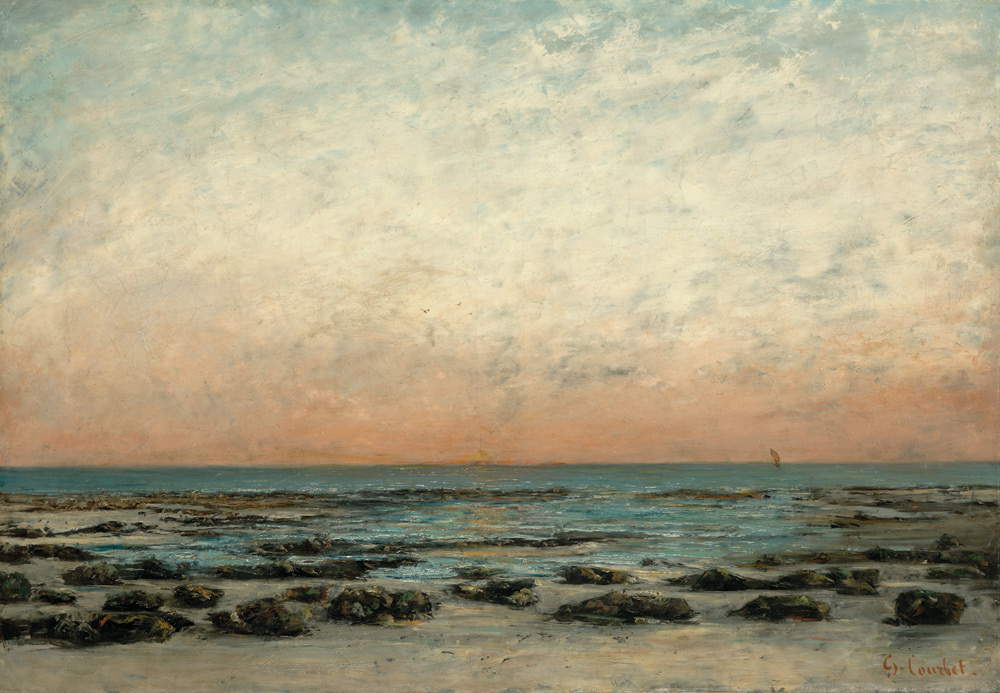 Gustave Courbet, Tramonto: spiaggia a Trouville (1866 circa; olio su tela, 71,5 x 102,3 cm; Hartford, Wadsworth Atheneum Museum of Art)
