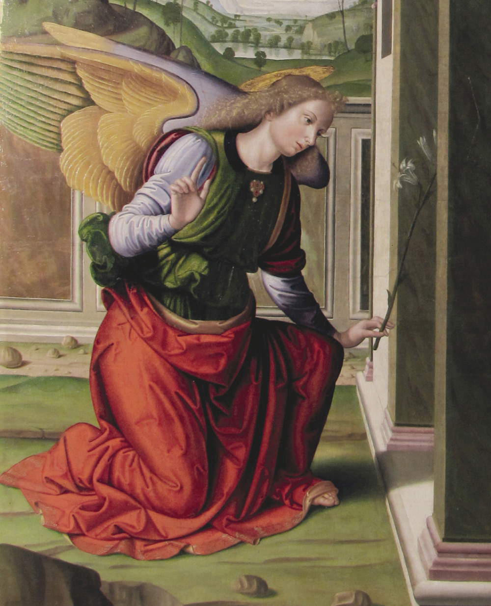 Giovanni Santi, Annunciazione, dettaglio