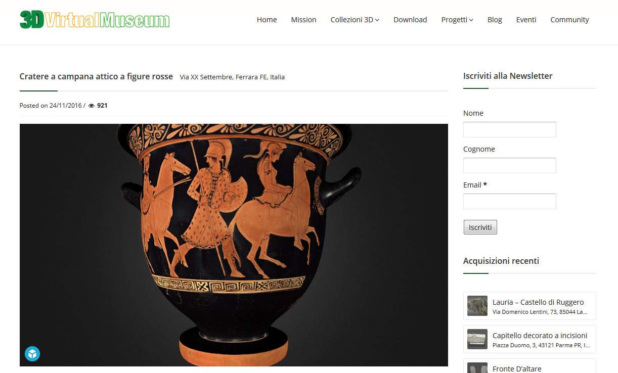 Le musée virtuel 3D est en ligne : des pièces archéologiques provenant des principaux musées italiens peuvent être visualisées en 3D