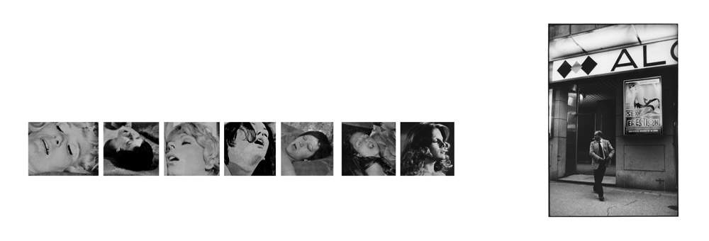 Paola Mattioli, Jouissance, 1975-79, tirage baryté sur panneau de tambour, 7 photographies h cm 10, 1 photographie 42x29 cm