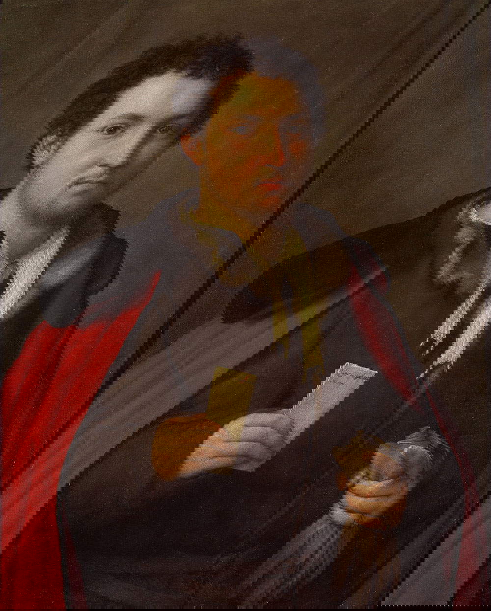 Lorenzo Lotto, Portrait d'un gentilhomme avec des gants (vers 1540-1545 ; huile sur toile, 74,5 x 59,5 cm ; collection privée) Lorenzo Lotto, Portrait d'un gentilhomme avec des gants (vers 1540-1545 ; huile sur toile, 74,5 x 59,5 cm ; collection privée)