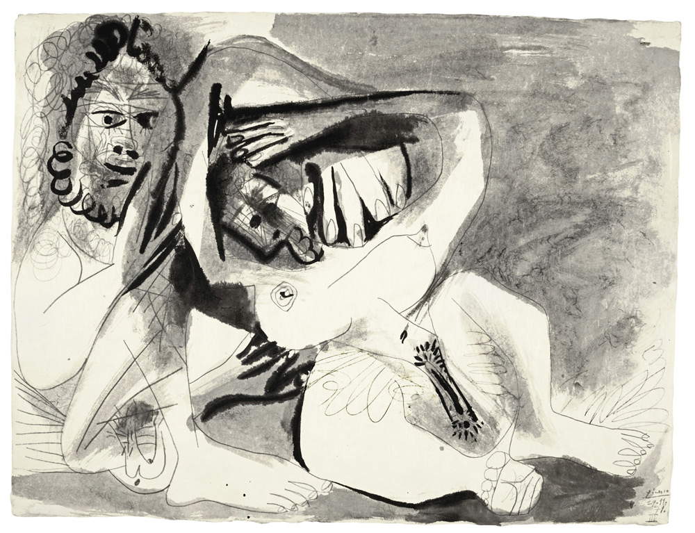 Pablo Picasso, Akt Mann und Frau (1971; Tusche und Bleistift auf Papier, 51 x 66,5 cm)
