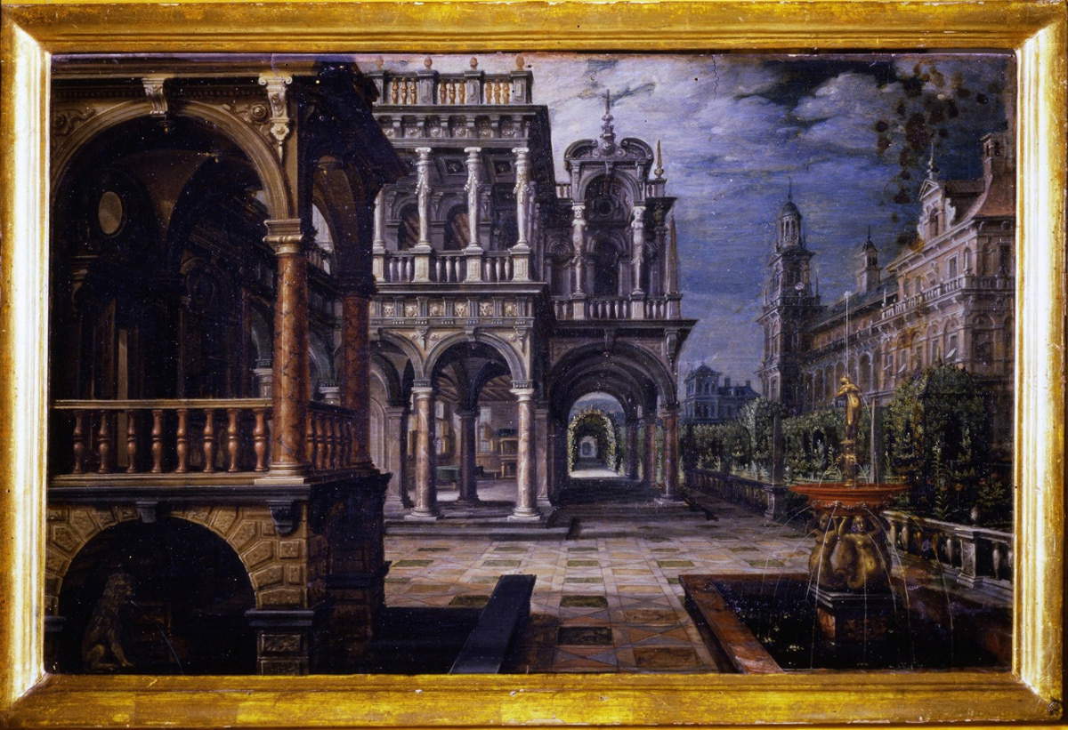 Paul Vredeman de Vries, Veduta di città ideale (1607; olio su tavola, 42x65 cm; Firmata e datata “PAULUS (sic) VRED/VRIS 1607”; Siena, Pinacoteca Nazionale, Inv. 491) Paul Vredeman de Vries, Veduta di città ideale (1607; olio su tavola, 42x65 cm; Firmata e datata “PAULUS (sic) VRED/VRIS 1607”; Siena, Pinacoteca Nazionale, Inv. 491)