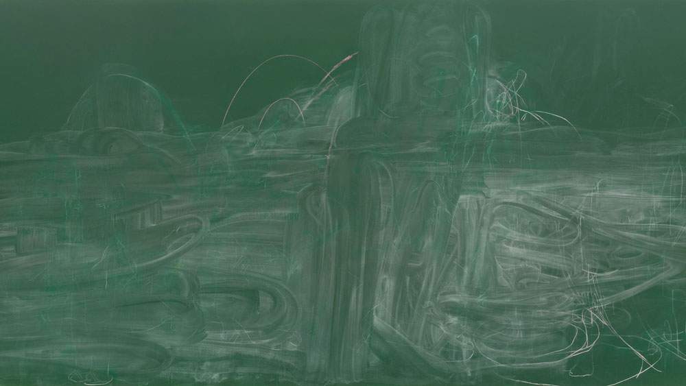 Rita Ackermann's chalk paintings on display at the Milan Triennale