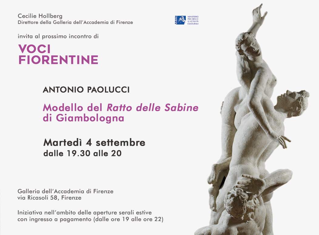 Florence, mardi 4 septembre conférence d'Antonio Paolucci sur le viol des Sabines par Giambologna