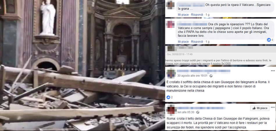 Alcuni commenti sul crollo di San Giuseppe dei Falegnami reperiti su social e siti di quotidiani