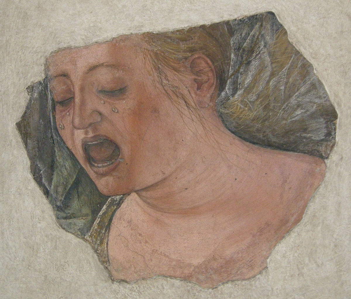 Ercole de' Roberti, Volto di Maddalena piangente (1478-1486; affresco, 24,5 x 28,5 cm; Bologna, Pinacoteca Nazionale)