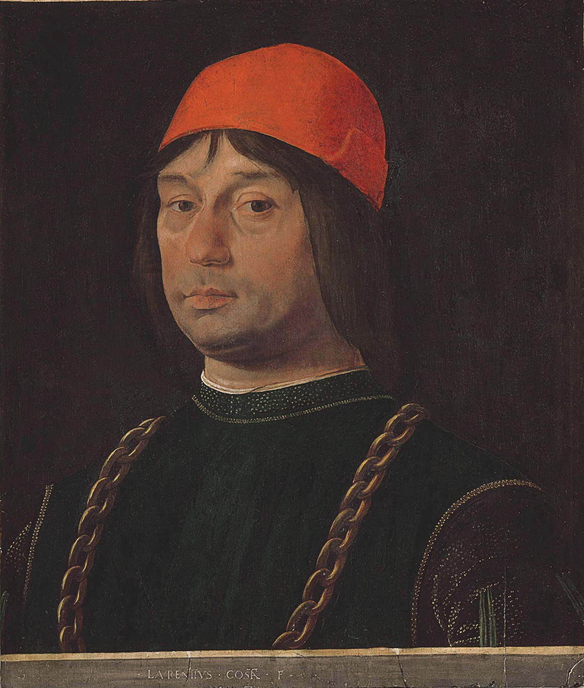 Lorenzo Costa, Ritratto di Giovanni II Bentivoglio (1490 circa; tempera su tavola, 55 x 47 cm; Firenze, Galleria degli Uffizi)