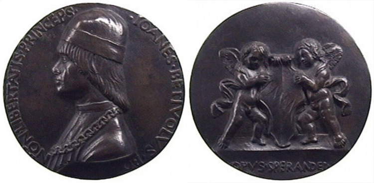 Sperandio Savelli, Medaglia di Giovanni II Bentivoglio (1462 circa; bronzo, diametro 110 mm; Bologna, Museo di Palazzo Poggi, in deposito dal Museo Civico Archeologico)