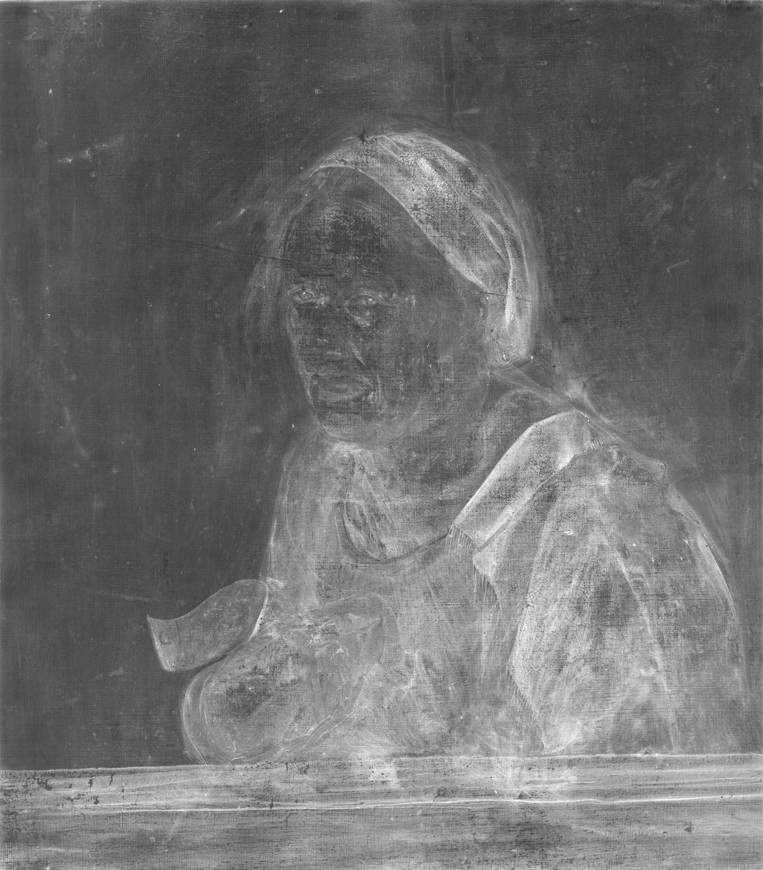 Giorgione, La Vecchia, indagine radiografica RX. Archivio fotografico GAve - su concessione del Ministero dei beni e delle attività culturali e del turismo, Museo Nazionale Gallerie dell’Accademia di Venezia. RX: Davide Bussolari