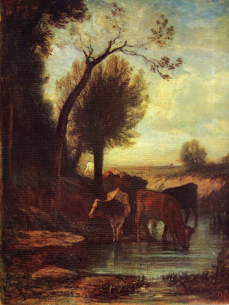 Antonio Fontanesi, L'abbeveratoio (1867 circa; olio su tela, 112 x 134 cm; Bologna, Pinacoteca Nazionale)
Antonio Fontanesi, L'abbeveratoio (1867 circa; olio su tela, 112 x 134 cm; Bologna, Pinacoteca Nazionale)