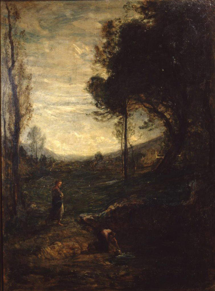 Antonio Fontanesi, Alla fontana (1867-1869; olio su tela, 103 x 78 cm; Roma, Galleria Nazionale d'Arte Moderna e Contemporanea)
Antonio Fontanesi, Alla fontana (1867-1869; olio su tela, 103 x 78 cm; Roma, Galleria Nazionale d'Arte Moderna e Contemporanea)