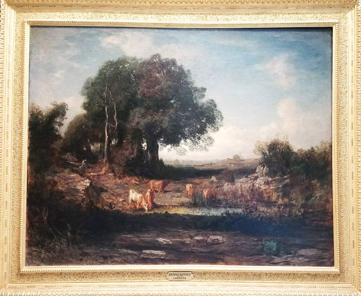 Antonio Fontanesi, Campagna con gregge (1867-1868; olio su tela, 151 x 192 cm; Firenze, Gallerie degli Uffizi, Galleria Palatina di Palazzo Pitti)
Antonio Fontanesi, Campagna con gregge (1867-1868; olio su tela, 151 x 192 cm; Firenze, Gallerie degli Uffizi, Galleria Palatina di Palazzo Pitti)