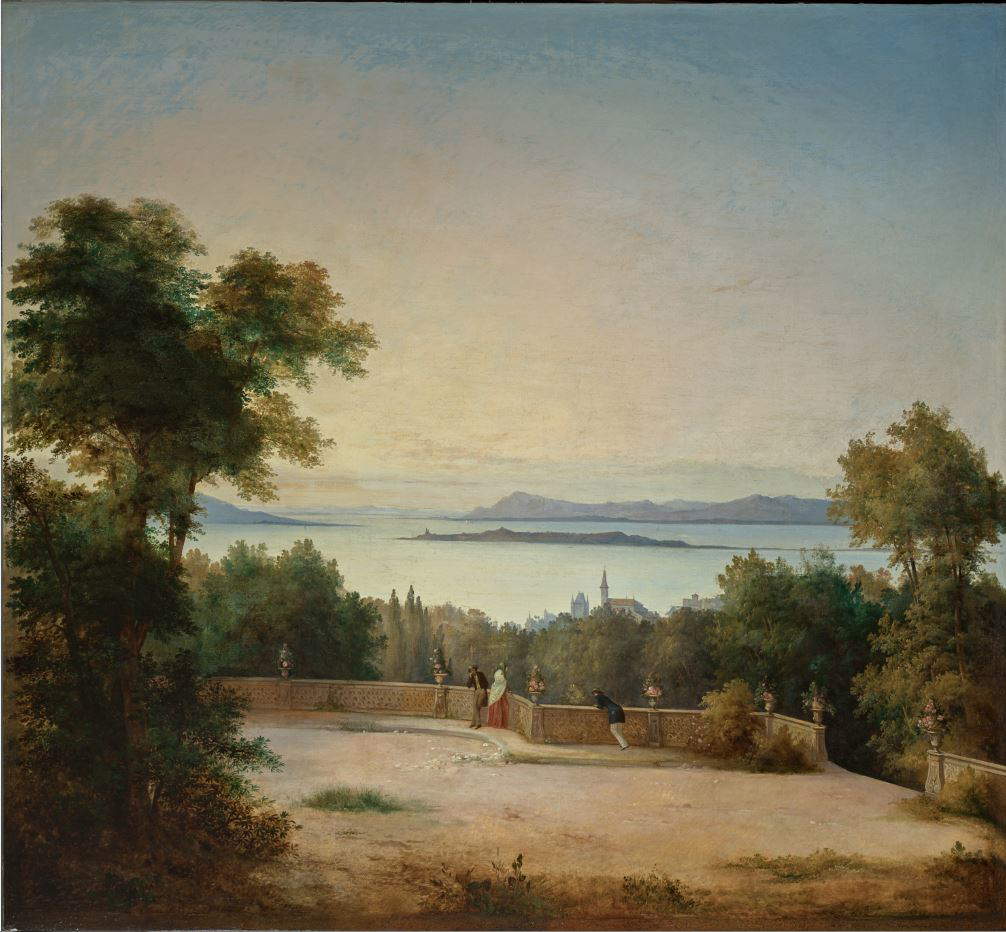 Antonio Fontanesi, Veduta del lago di Costanza con l'isola di Reichenau (1850 circa; olio su tela, 179 x 192 cm; Reggio Emilia, Collezione Fondazione Manodori)
Antonio Fontanesi, Veduta del lago di Costanza con l'isola di Reichenau (1850 circa; olio su tela, 179 x 192 cm; Reggio Emilia, Collezione Fondazione Manodori)