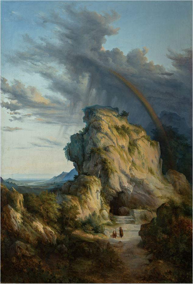 Antonio Fontanesi, Eremo dopo il temporale (1850 circa; olio su tela, 179 x 192 cm; Reggio Emilia, Collezione Fondazione Manodori)
Antonio Fontanesi, Eremo dopo il temporale (1845-1847 circa; olio su tela, 180 x 118 cm; Reggio Emilia, Collezione Fondazione Manodori)