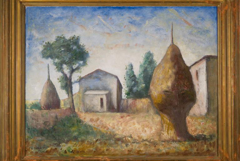 Carlo Carrà, Pagliai (1929; olio su tela, 69 x 90 cm; Piacenza, Galleria d'Arte Moderna Ricci Oddi)
Carlo Carrà, Pagliai (1929; olio su tela, 69 x 90 cm; Piacenza, Galleria d'Arte Moderna Ricci Oddi)