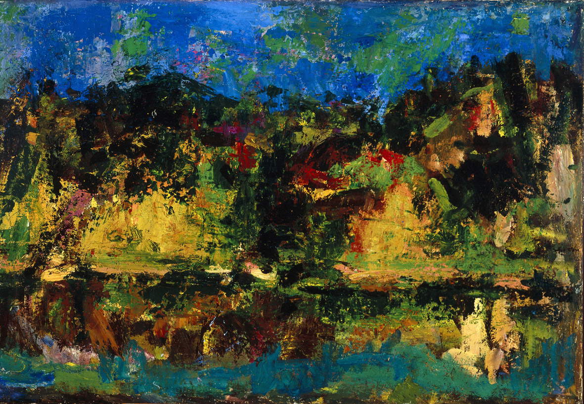 Ennio Morlotti, Paesaggio sul fiume (Adda) (1955; olio su tela, 55 x 80 cm; Parma, Collezione Barilla di Arte Moderna)
Ennio Morlotti, Paesaggio sul fiume (Adda) (1955; olio su tela, 55 x 80 cm; Parma, Collezione Barilla di Arte Moderna)