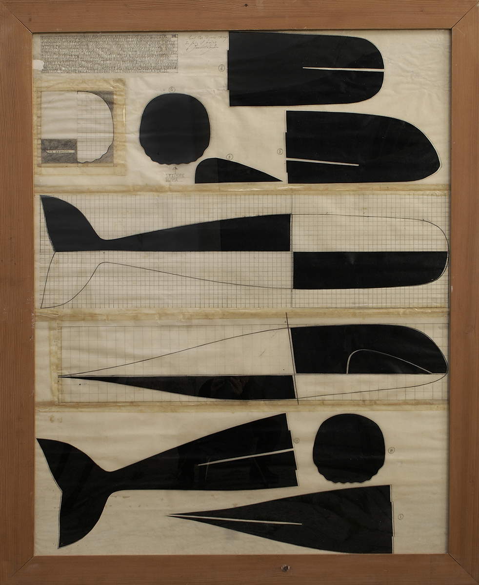 Pino Pascali, Progetto di Balena (1966). Il progetto autografo rappresenta le fasi dettagliate di realizzazione con la tecnica della tela centinata di una delle sue grandi “finte sculture”.
Pino Pascali, Progetto di Balena (1966). Il progetto autografo rappresenta le fasi dettagliate di realizzazione con la tecnica della tela centinata di una delle sue grandi “finte sculture”.