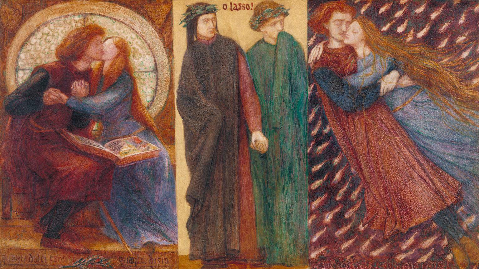 Dante Gabriel Rossetti, Paolo e Francesca da Rimini (1855; acquerello su carta, 25,4 x 44,9 cm; Londra, Tate Britain)